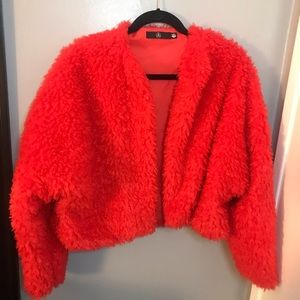 Oversized crop fuzzy jacket